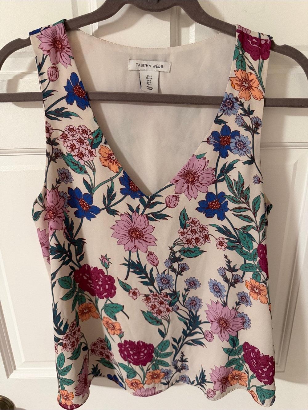Tabitha Webb sleeveless botanical floral blouse V-neckline fully lined flowy S
